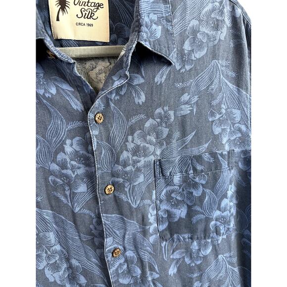 Vintage Silk Circa 1969 Button Down Men's XL Blue Short Sleeve Hawaiian Linen - Picture 5 of 11